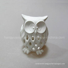White Hollow out Owl Ornament, Small Night Light, Candle Holder, Ceramic,